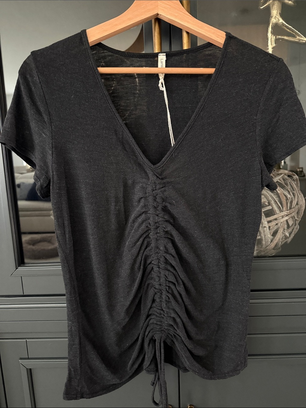 Lanston Black Ruched V-Neck Women’s Top